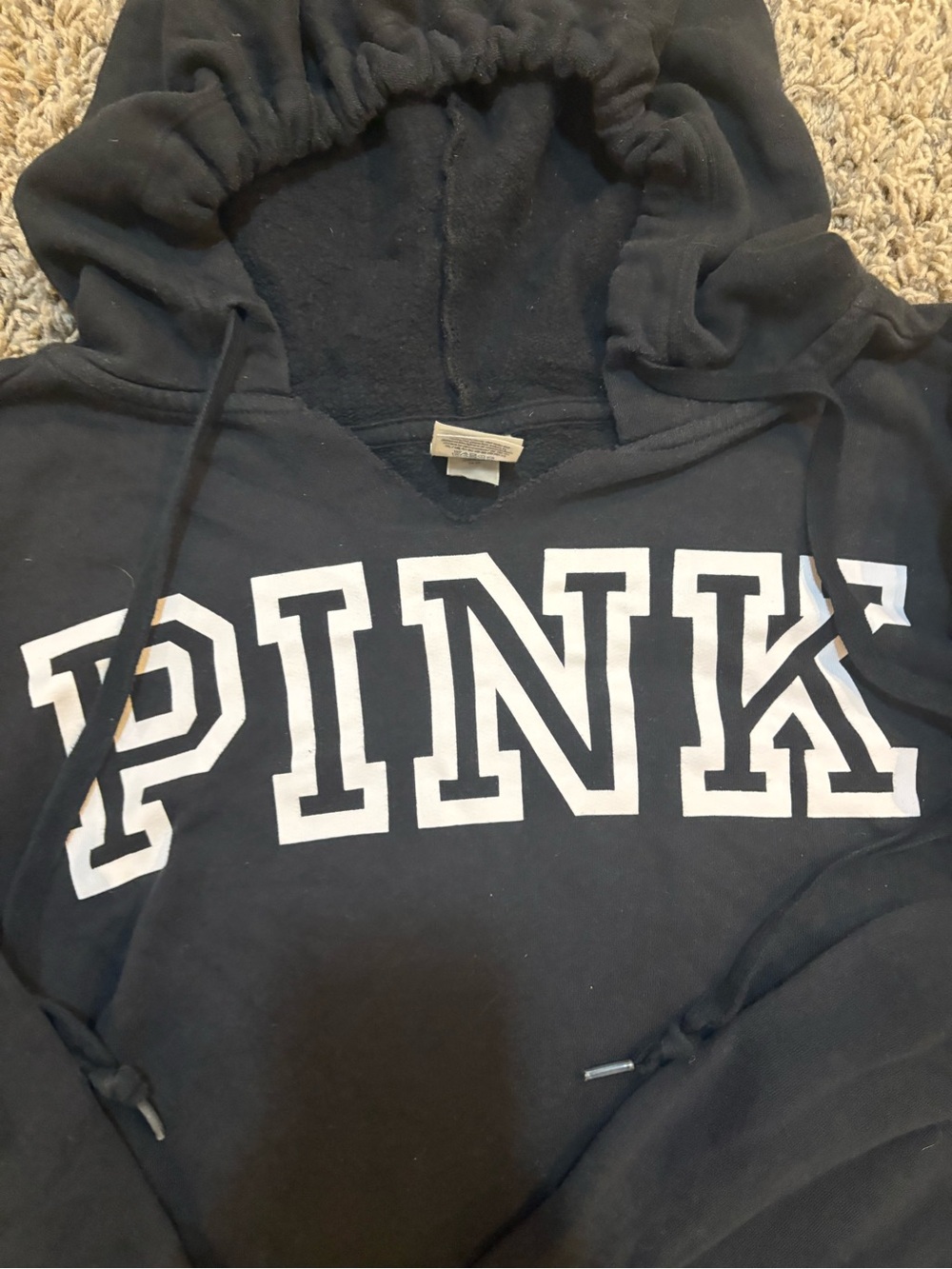 PINK Victoria's Secret Black Hooded Sweatshirt with White Logo